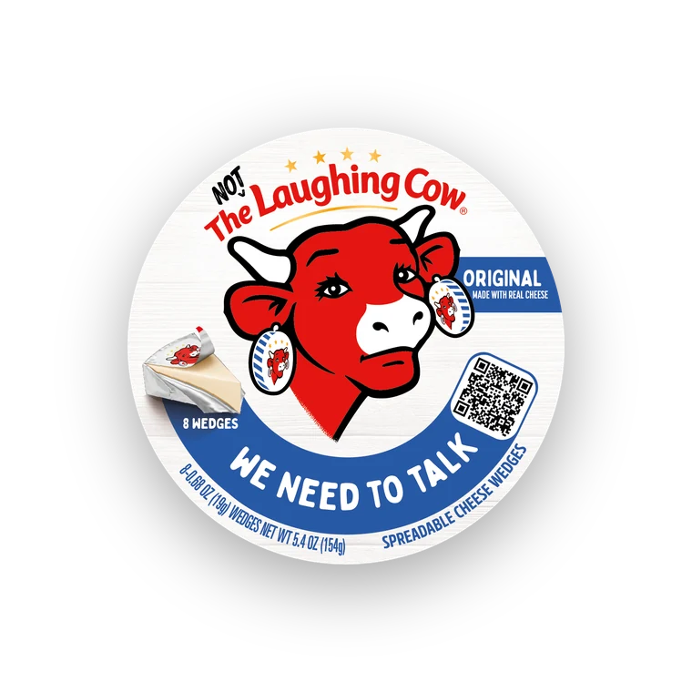 The Not Laughing Cow pack, marked “We need to talk”